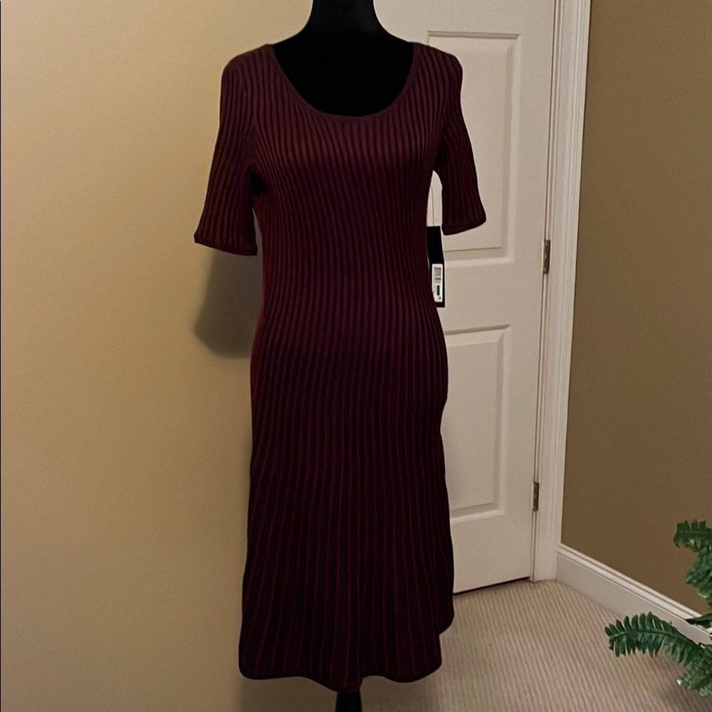 Elegant Burgundy Striped Dress